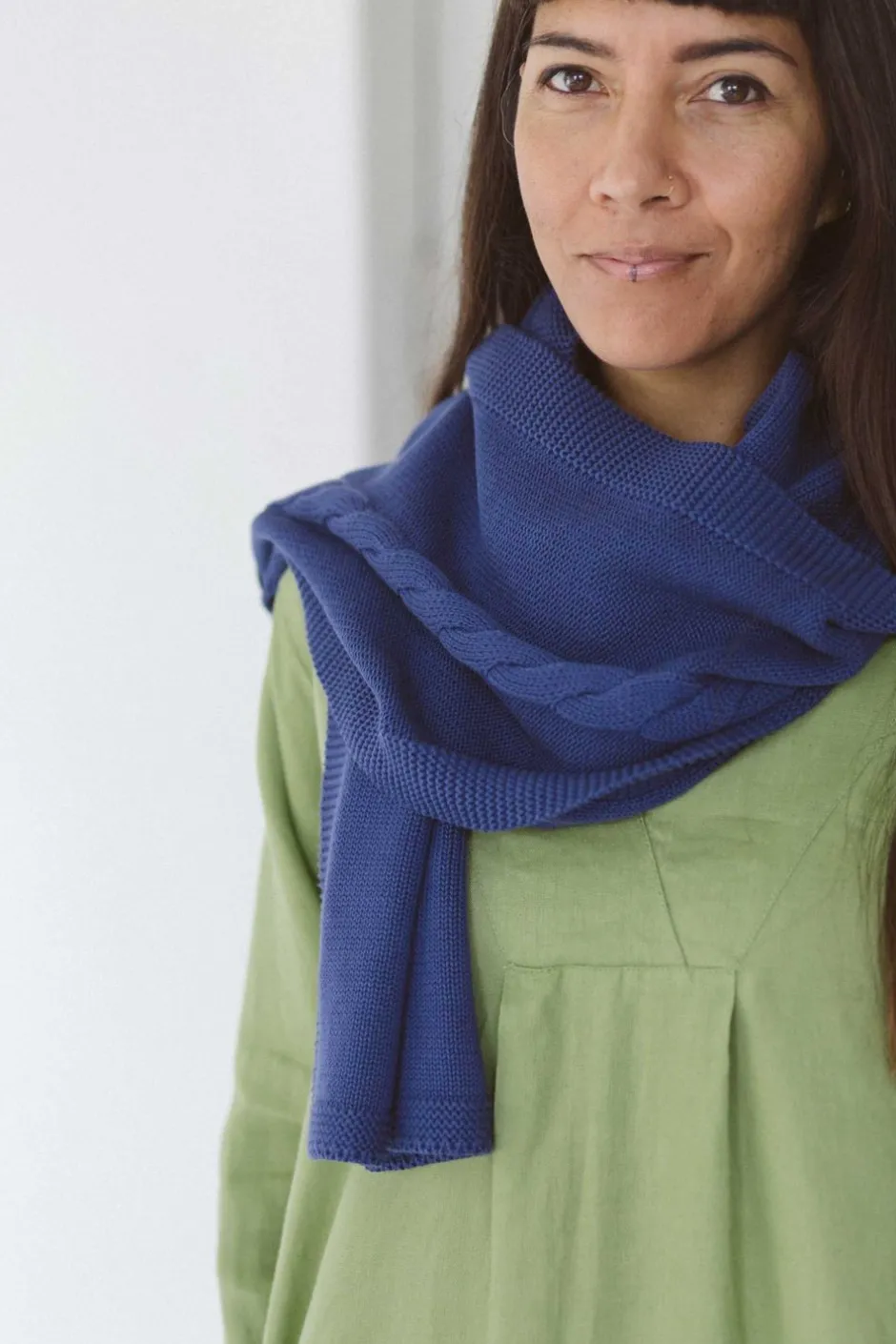 New Lazybones Cable Scarf Indigo *Organic Cotton