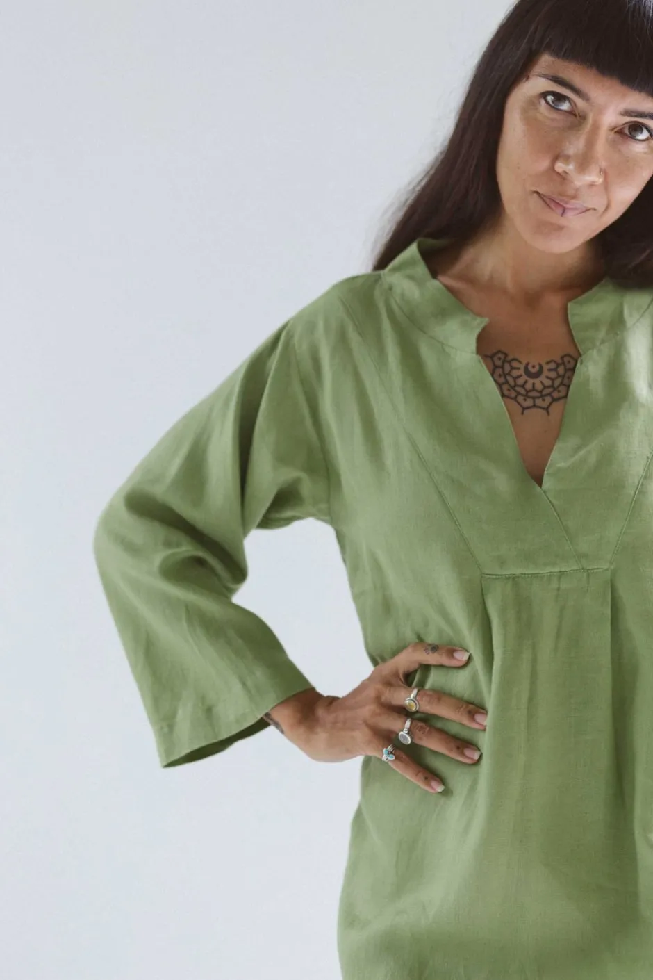 emma_linen_dress_in_herb_green_2.webp Discount Lazybones Emma Linen Dress In Herb Green