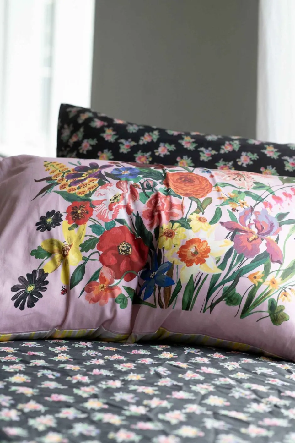 Fashion Lazybones Rainbow Floral Pink Pillowcase Set *Organic Cotton